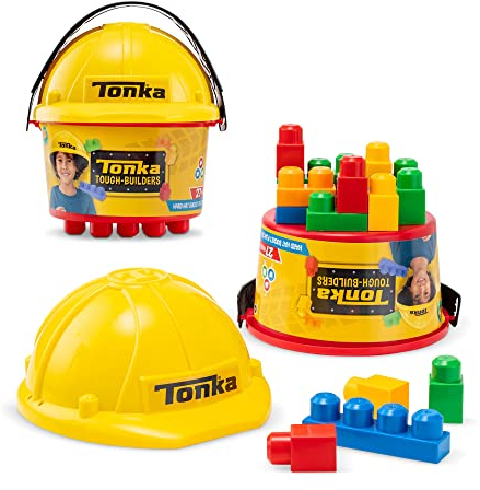Tonka Tough Builders Helm- & Eimer-Spielset, mit 11 Werkzeugen, vorgetäuschter Bauarbeiter, Bauarbeiterkostüm, Verkleidung, kreatives DIY-Spielzeug für Kinder, Jungen und Mädchen ab 18 Monaten