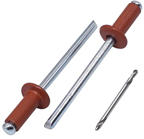 SKIR'CO (100 Stück) Blindnieten lackiert 4,0 x 10 mm, Alu Popnieten inklusive, Bohrer (Kupferbraun RAL 8004)