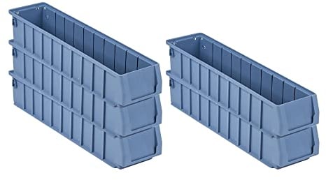 SparSet 5x Regalkasten 500 SN mit Etikett & Schutzhaube | HxBxT 9x11,7x50cm | 3,5 Liter | Sichtlagerkasten, Sortimentskasten, Sortimentsbox, Kleinteilebox