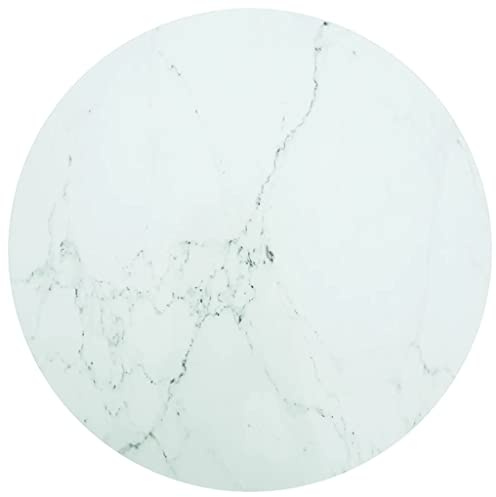 vidaXL Table Top White Ø90x1 cm Tempered Glass with Marble Design