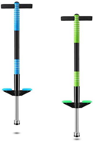 Leitee Pogo-Stick für Kinder ab 6 Jahren, geeignet für 18 - 36 kg, weicher Schaumstoff-Springstab, Pogo-Stick für Anfänger, Kinder, Übung, Körperbalance, hält gesund (grün und blau), 2 Stück