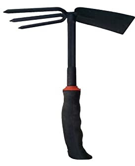 JKNEW Binette de jardin avec fourche - Pelleteuse en fer durable à deux têtes - Désherbage portable antidérapant