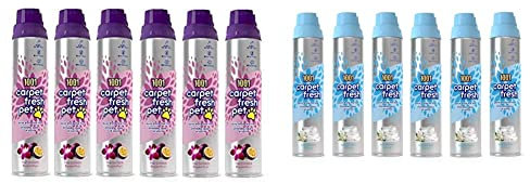 1001 BS70 Carpet Fresh Pet Thai Orchid & Passionfruit Fragrance, Pack of 6 300ml Aerosol Spray Can & Carpet Fresh Spray Soft Jasmine & Fresh Linen Fragrance, Hours Of Freshness, Pack of 6-300ml Can