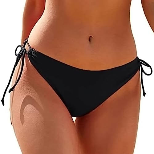 HAWILAND Bikini Hose Damen - Sexy Triangel Bikinihose High Waist Sport Bikini Bottoms Side-Tie Schnüren String Tanga Bikinishorts A02 Schwarz S