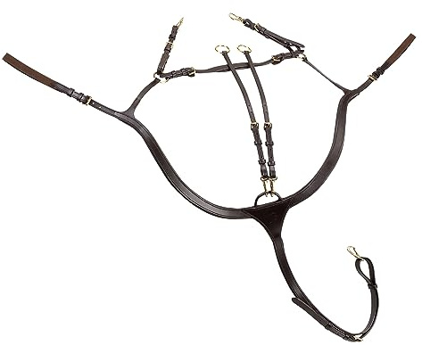 SUNRIDE breastplate 'Ascot' made of genuine leather with martingale - for horses - usable as 5-point and 3-point (full, brown)