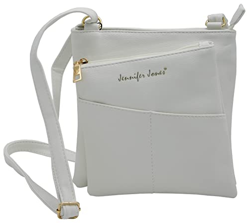 JENNIFER JONES - Modische Damen Handtasche - Umhängetasche - Crossbody Bag - Schultertasche mit verstellbarem Henkel (Style A, Weiß)
