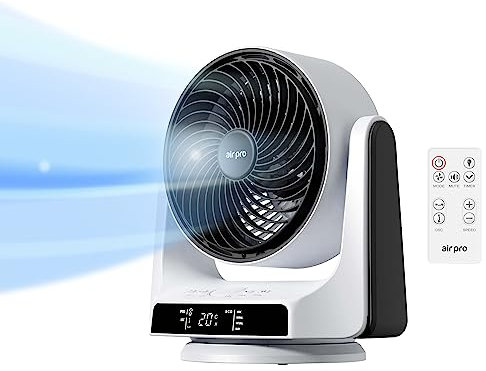 Air Pro Desk Fan - Ultra Quiet Air Cooling & Circulator Table Fan - Small Cooling Fan with 8 Speeds and 4 Different Mode Settings - 90° Variable Tilt Mini Fan Suitable for Desktop Office Home Bedroom
