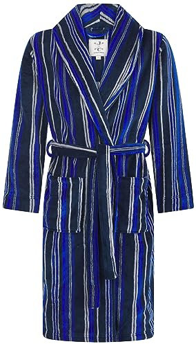 John Christian Vestaglia Uomo in Caldo Pile, Righe Blu e Grigie (L)
