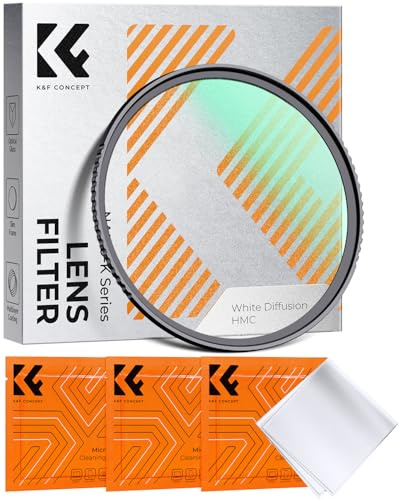 K&F CONCEPT 52mm White Mist 1/4 Filter, 18 Multi-Layer Coatings Dreamy Soft White Diffusion Filter with Cleaning Cloths for Portrait/Video/Vlog Photography