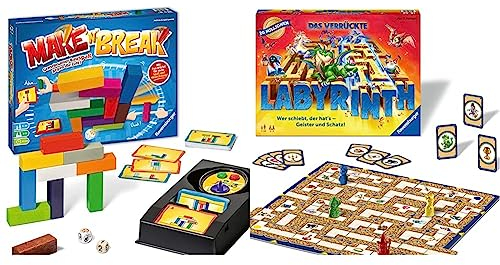 Ravensburger 26750 - Make 'n' Break - Gesellschaftsspiel für die ganze Familie mit Bausteinen & 26955 Das verrückte Labyrinth - Spieleklassiker für 2-4 Personen ab 7 Jahren