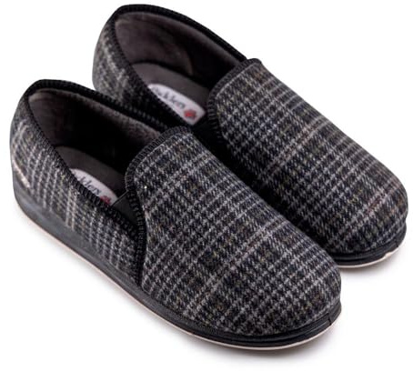 Padders Mens Slippers G Fit Vulcanised - BLACK MIXED CHECK Size 7