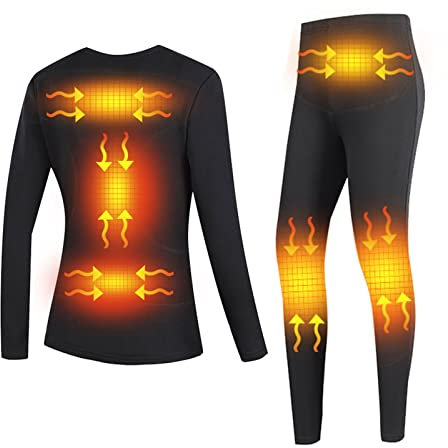 Yokbeer Beheizbare Unterwäsche Damen, 6 Zonen Heizung Thermounterwäsche Set USB Elektrisch Beheizte Kleidung Top Hose, 3 Gang Temperaturregelung (Color : Schwarz, Size : M)