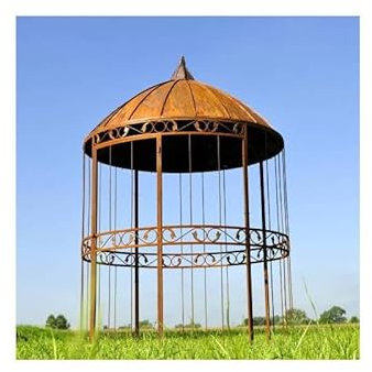 Gloriette Gartenpavillon aus oxidiertem Stahl mit Dach aus Blech und Tür, 200 x 200 x 310 cm