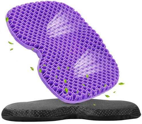 SMRONAR Gel Sitzkissen, Waben Atmungsaktives Sitzkissen, Doppelt Dickes U-förmiges Cool Gel Kissen mit Linderung Rücken Steißbein Schmerzen Druck, Bürostuhl Kissen für Zuhause Auto Rollstuhl Büro