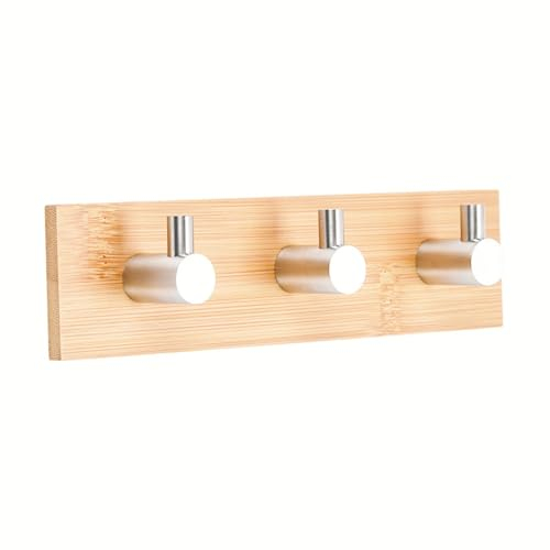 YUET Selbstklebend Haken Holz 304 Edelstahl Handtuchhalter Bambus Wandhaken, Handtuchhaken Klebehaken für Wohnzimmer, Küche, Badezimmer,Garage, Schlafzimmer (Groß)