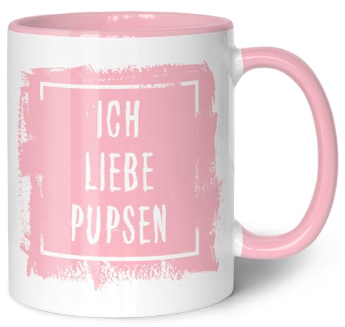 GRAVURZEILE Bedruckte Tasse mit Spruch - Ich Liebe Pupsen - Lustige Geschenke - Spülmaschinenfest - Geschenk für Freunde & Kollegen - Geschenk für Büro & Alltag - Farbe: Rosa