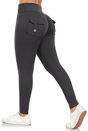 Aerides Sport Leggings Damen mit Gesäßtasche Blickdicht Cargo Leggins Yoga Sporthose High Waist Scrunch Leggings Lang Gym Yogahose(Schwarz, M)