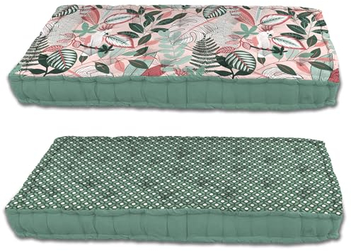 Dynamic24 Premium Palettenkissen Liegenauflage 120x60x10cm Wendekissen Auflage für Liegen Gartenliegen Sonnenliegen Kissen Matratze Deckchair Palettenauflage dick bequem grün bunt (bunt geblümt)