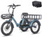 Fafrees Elektro Dreirad 20 Zoll, Elektro Dreirad Fahrrad Klapprad Dreirad für Erwachsene Lastenfahrrad E-Bike mit 48V 18,2AH Akku Bis 55-110KM, F20 Mate (Frontkorb+größer Heckkorb, Blau)