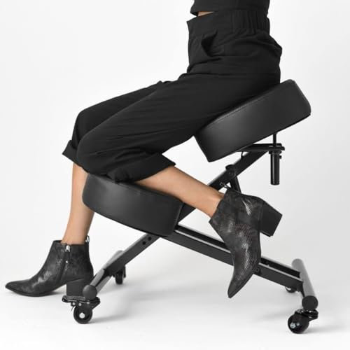 Sleekform Verstellbarer Sitzwinkel und -höhe, Kniestuhl, ergonomische Haltungshocker, Stühle für Büro und Zuhause, dicke bequeme Kissen, Rollen