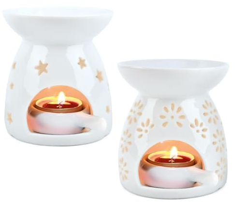 Wax Burner Sets 2, Oil Burner,Oil Burners For Essential Oils, Candle Tealight Wax Burner,Ceramic, Wax Melt Burners, Ceramic Aromatherapy Candle Holder 100ml, Capacitycandle Burner Essential (10*11cm)
