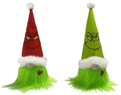 RmKbe 2 Stück Grinch Wichtel Dekorationen Weihnachten Gonk Zwergelfe Figuren Spielzeug Plüsch Wichtel Puppe Tischdeko für Weihnachtsfeier