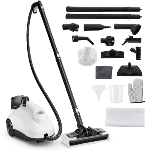 TANGZON 2000W Steam Cleaner, 5 Bar Handheld Steam Mop with 1.8L Tank & 15 Accessories, Multipurpose Household Steamer Cleaning Machine for Carpet Floor Window Sofa Upholstery Car (White)