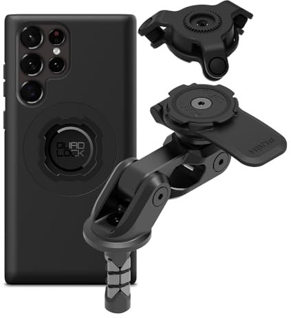 Quad Lock Motorcycle Fork Stem Phone Mount PRO Kit with Vibration Dampener and Galaxy S22 Ultra MAG Case
