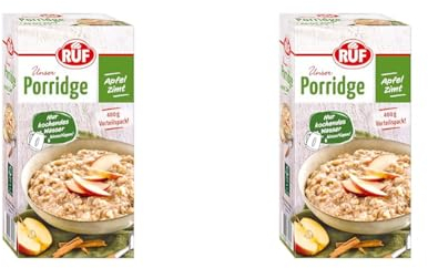 RUF Porridge Apfel Zimt, mit Vollkorn-Haferflocken, feiner Zimt-Note und getrockneten Apfel-Stückchen, für Zwischendurch, Vorratspackung, 1 x 400g (Packung mit 2)