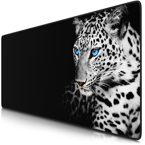 TITANWOLF Alfombrilla Gaming XXL para ratón 900x400, Mouse Pad, Precisión y Velocidad, Parte Inferior de Goma para una sujeción Estable, Antideslizante, Resistente al Agua, White Leopard