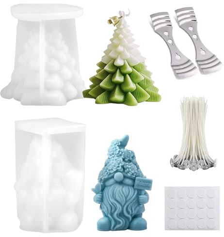 Komicea Silikonform Weihnachten Wichtel, Kerzenformen zum Gießen Silikon-Kerzenform Weihnachtsbaum, 3D Silikonformen Gießformen Weihnachten für Weihnachtsdeko, Aromatherapie Kerzen, Handarbeit