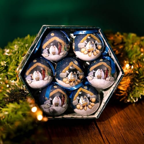 Marco Paul 7pc Nativity Christmas Tree Decorations Set - Large Baubles, Indoor Xmas Ornaments