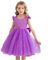 Fiore Ragazza Abiti da Sposa per Matrimoni Abiti da Damigella d'Onore Nodo A Fiocco Tulle Abito Bambini Formale Abito da Ballo da Sera Prima Comunione Vestito Viola 8-9 Anni
