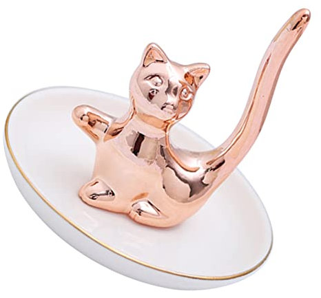GALPADA Ceramic Holder Schmuckablage Mit Roségoldenem Katzenringhalter Elegante Aufbewahrung Für Ringe Ohrringe Und Armbänder Für Schlafzimmer Und Wohnräume