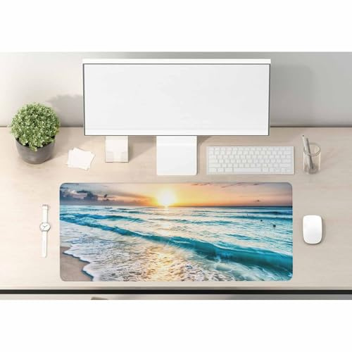 Woutay Mouse Mat,Sunset Beach Waves,Laptop Mat Table Mat Desk Writing Pad for Office and Home