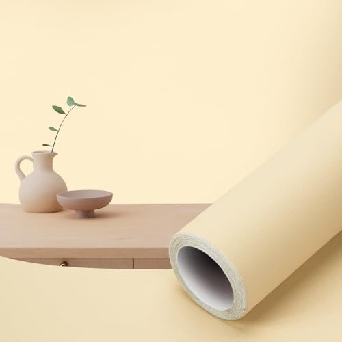 Orgthin Peel and Stick Wallpaper Contact Paper Self Adhesive 15.7 x 196.9, Solid Color Waterproof, Vinyl Wall Paper Roll, Textured Wallpaper Removable for Cabinets Countertop Shelf, Beige