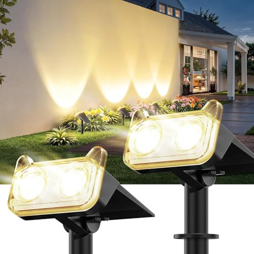BUCASA Solar Spot Lights, 2 Pack Solar Lights Outdoor Garden with 3000K Warm White, IP65 Waterproof Wall Light, 2 Modes Owl Shape Outdoor Lights for Garden, Wall, Yard, Driveway, Pathway