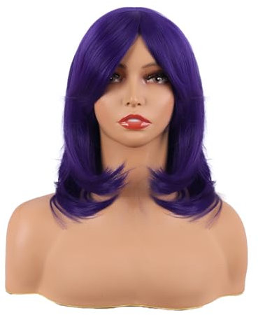 MapofBeauty 18 Pouces/45 cm Moyen Longueur Layered Avec Frange Droit Synthétique fibre Shoulder Longueur Cheveux pour Tous les jours Utiliser Perruque (Sombre Violet)