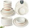 GBHOME 24-teiliges Tafelservice aus gesprenkeltem Steingut für 6 Personen – Unterseite aus handbemaltem Terrakotta, spülmaschinen- und mikrowellengeeignet, Teller- und Schüssel-Set, Beige