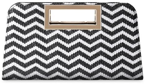 VASCHY Pochettes et Clutches Femme, Élégant Sac a Main Femme Bandoulière à Poignée Découpée en Paille Ondulée avec Chaîne pour Mariage Soirée Parti Plage