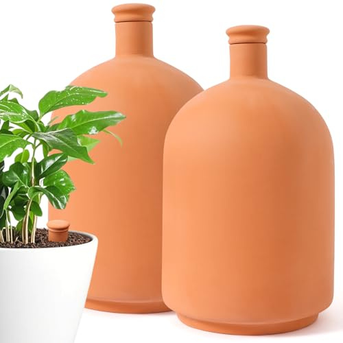 EXQUAILTY 2-tlg. 25,4×15,2×15,2cm Pflanzenbewässerungskugeln Ollas Terrakotta-Bewässerungstöpfe 3,2l Terrakotta-Bewässerungsspikes Selbstbewässerndes Pflanzgefäß Bewässerungstopf mit Deckel für