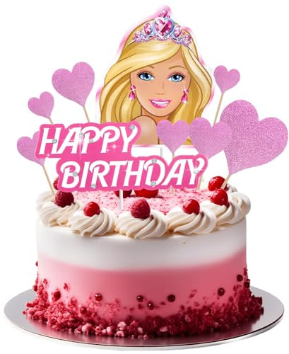 9PCS Girl Happy Birthday Cake Toppers, Pink Girl Cake Topper, Glitter Cupcake Toppers, Princess Birthday Party Cake Toppers for Baby Shower Wedding Anniversary Party Cake Decorations Supplies