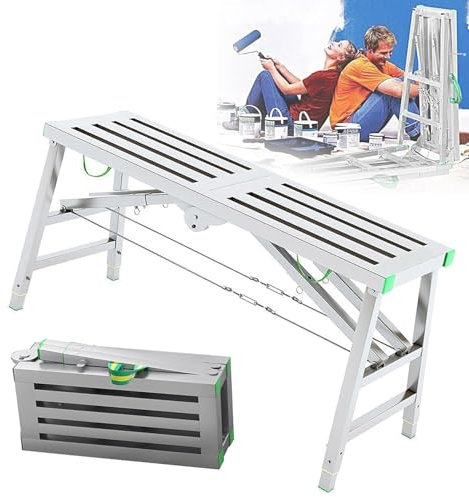 Piattaforma regolabile per ponteggi Heavy Duty Portatile Pieghevole Ponteggio Scala Capacità di carico 800LB Piedi Antiscivolo in Acciaio Zincato 37cm160cm Regolazione Altezza