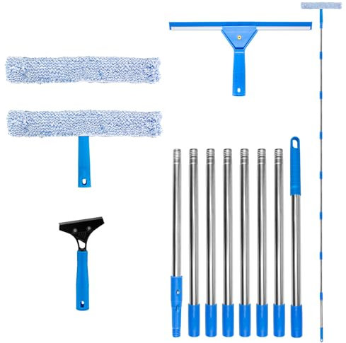 3M Telescopic Window Cleaning Kit - Extendable Pole with 35cm Squeegee & 38cm Scrubber for Windows, Shower Glass, Car, RV,Glass Cleaning Tools with Silicone Squeegee & Microfiber Scrubber