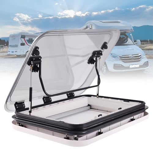 RV Skylight Roof Vent Hatch, RV Skylight Dome Replacement RV Caravan Roof Window Hatch w/LED light Compatible with RV Camper Food Truck Motorhome Roof Sunroof Fit, Opening Angle: 70-80°,800*500mm