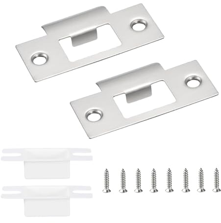 2 Pcs Door Strike Plates,Stainless Steel Door Latches with Repair Screws | Door Latch Plate | 70mm x 28mm Standard Tubular Replacement for Internal Doors Safety