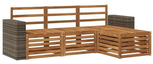 vidaXL Outdoor-Sofagarnitur 4 pcs Natur, Garten-Sofa, modernes Lounge-Set, entspannende Möbel für Terrasse, ideal zum Chillen