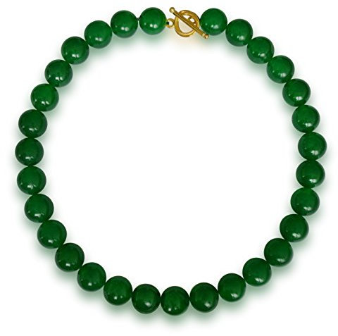 Vifaleno Elegante Jade Halskette mit grünen, runden Perlen (14 mm), 43 cm lang – Natürliches Schmuckstück mit Knebelverschluss