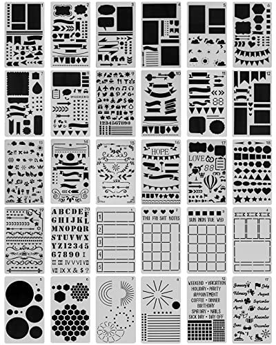 30 Stück Tagebuch-Schablonen, Planer-Schablonen für Bullet Dot Journal Notebook Tagebuch Scrapbook Zeichnung Vorlage Schablonen für Journaling 10,2 x 17,8 cm