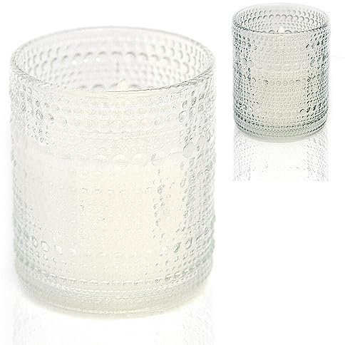 Schlaraffenland | 3D LED Kerze PERLA 9x10 cm weiß aus Echtwachs und Glas | Flackernde LED Flamme mit Timerfunktion | Batteriebetriebene Deko Kerze | LED Kerzen Set inklusive Timer |
